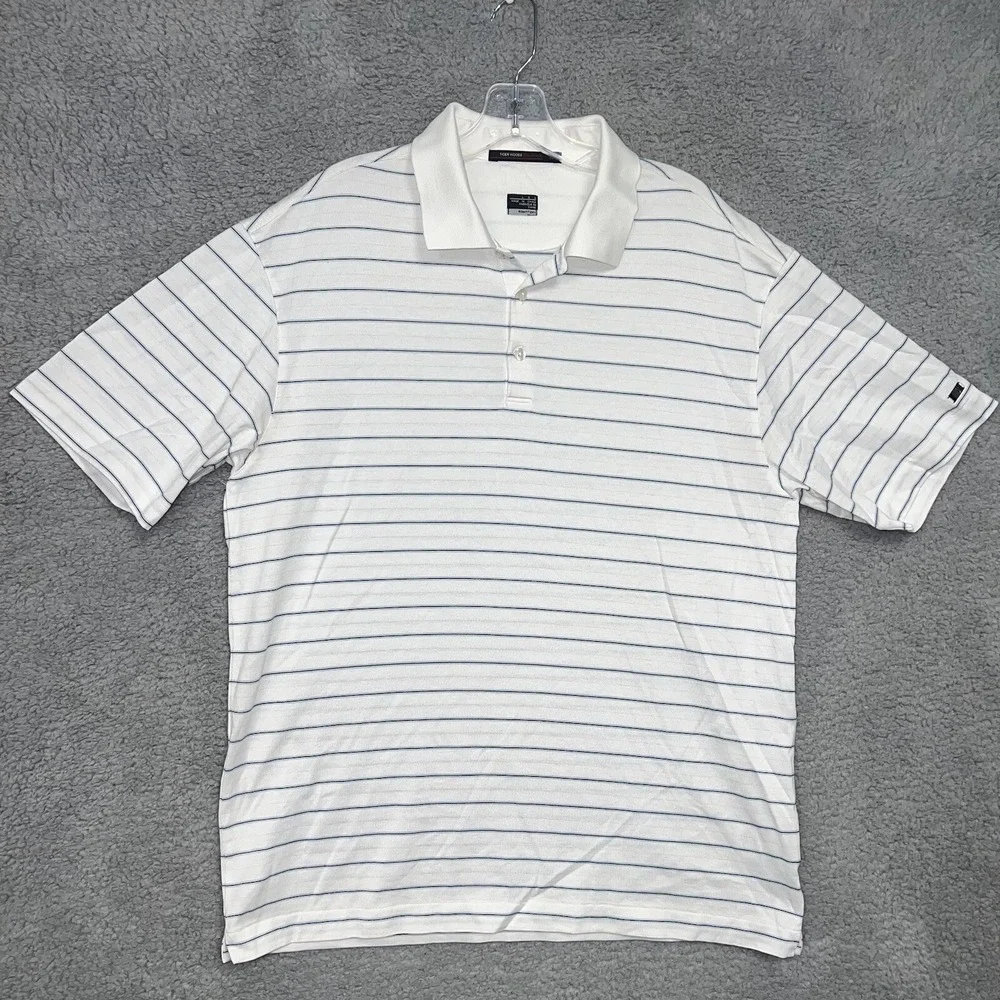 VTG Nike Tiger Woods Collection Shirt Men's Sz L Striped Golf Polo Single Stitch